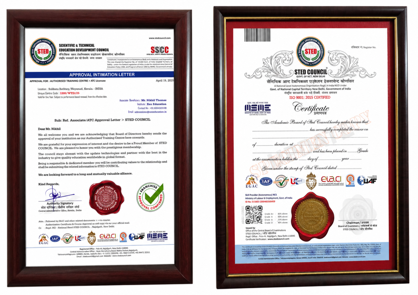 STED Council Certified - Approval Intimation Letter and ISO 9001:2015 Certificate